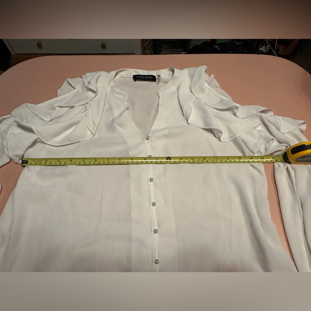 Ivanka Trump White Ruffle Open Shoulder Blouse - Picture 7 of 10